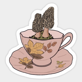 Autumn Cottagecore Morel Mushrooms Tea cup Sticker